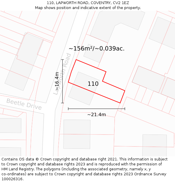 110, LAPWORTH ROAD, COVENTRY, CV2 1EZ: Plot and title map