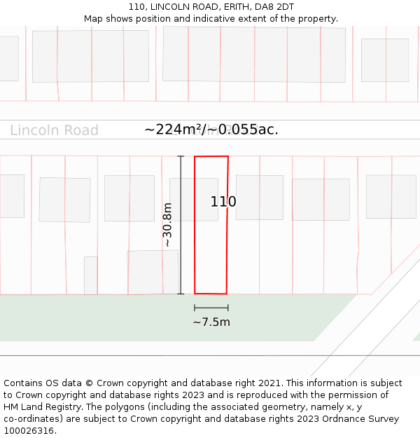 110, LINCOLN ROAD, ERITH, DA8 2DT: Plot and title map