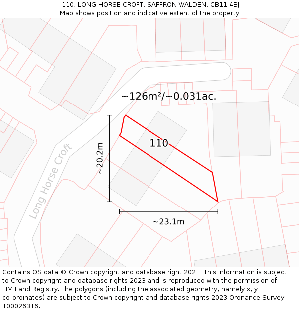 110, LONG HORSE CROFT, SAFFRON WALDEN, CB11 4BJ: Plot and title map