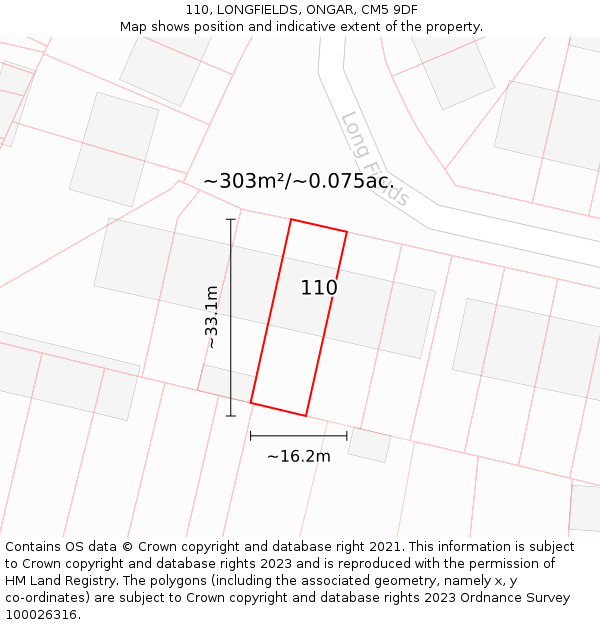 110, LONGFIELDS, ONGAR, CM5 9DF: Plot and title map