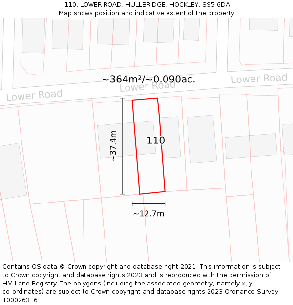 110, LOWER ROAD, HULLBRIDGE, HOCKLEY, SS5 6DA: Plot and title map