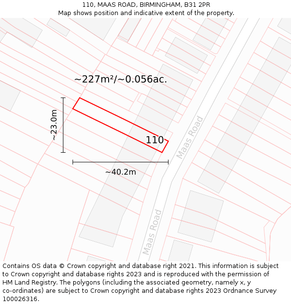 110, MAAS ROAD, BIRMINGHAM, B31 2PR: Plot and title map