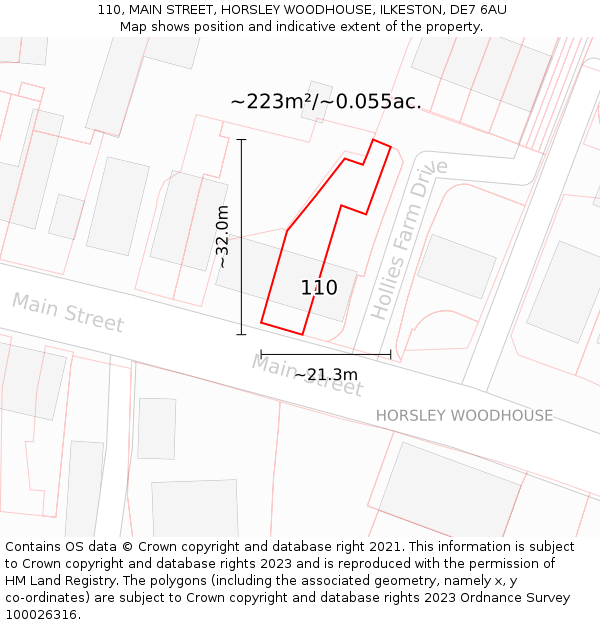 110, MAIN STREET, HORSLEY WOODHOUSE, ILKESTON, DE7 6AU: Plot and title map