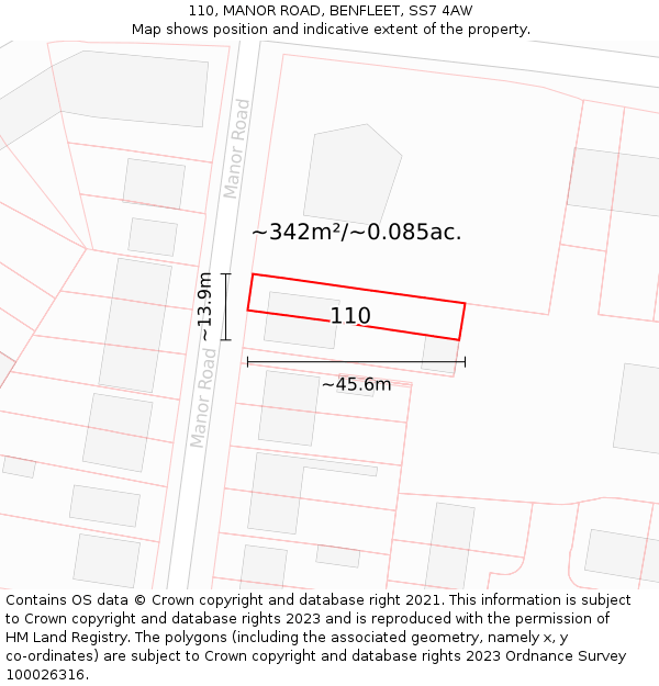 110, MANOR ROAD, BENFLEET, SS7 4AW: Plot and title map