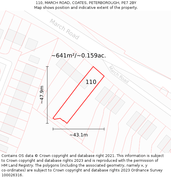110, MARCH ROAD, COATES, PETERBOROUGH, PE7 2BY: Plot and title map