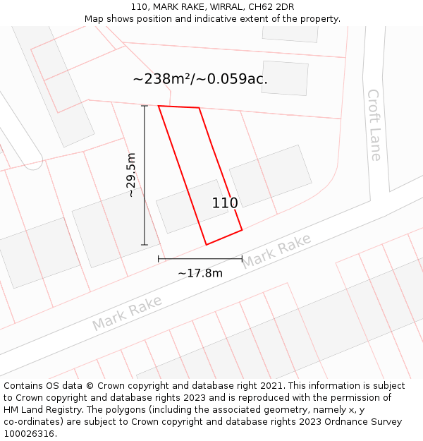 110, MARK RAKE, WIRRAL, CH62 2DR: Plot and title map