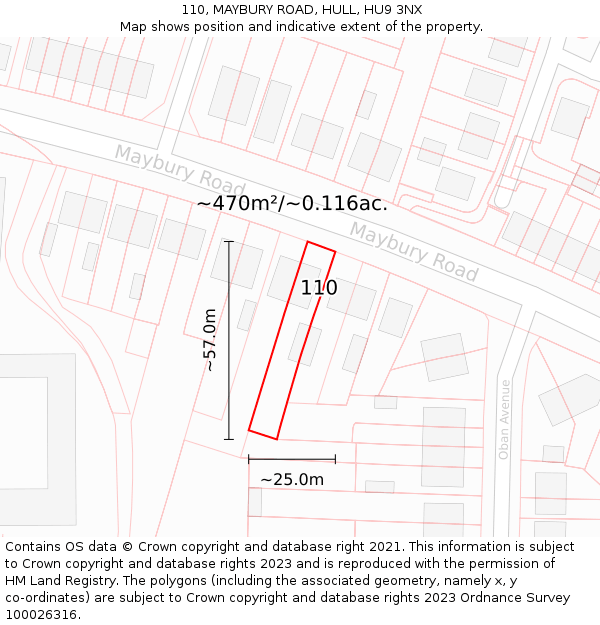 110, MAYBURY ROAD, HULL, HU9 3NX: Plot and title map