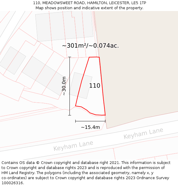 110, MEADOWSWEET ROAD, HAMILTON, LEICESTER, LE5 1TP: Plot and title map
