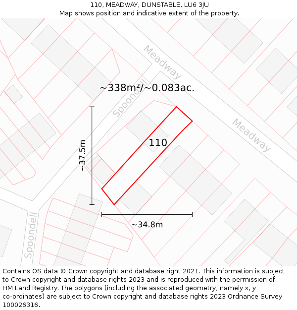 110, MEADWAY, DUNSTABLE, LU6 3JU: Plot and title map