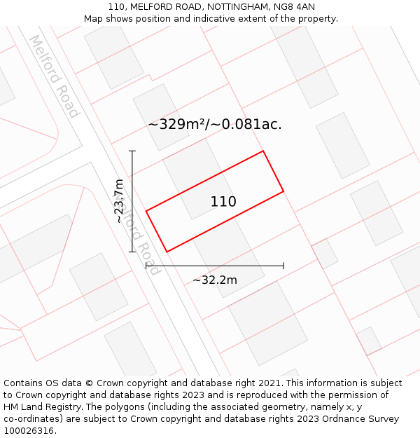 110, MELFORD ROAD, NOTTINGHAM, NG8 4AN: Plot and title map