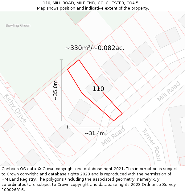 110, MILL ROAD, MILE END, COLCHESTER, CO4 5LL: Plot and title map