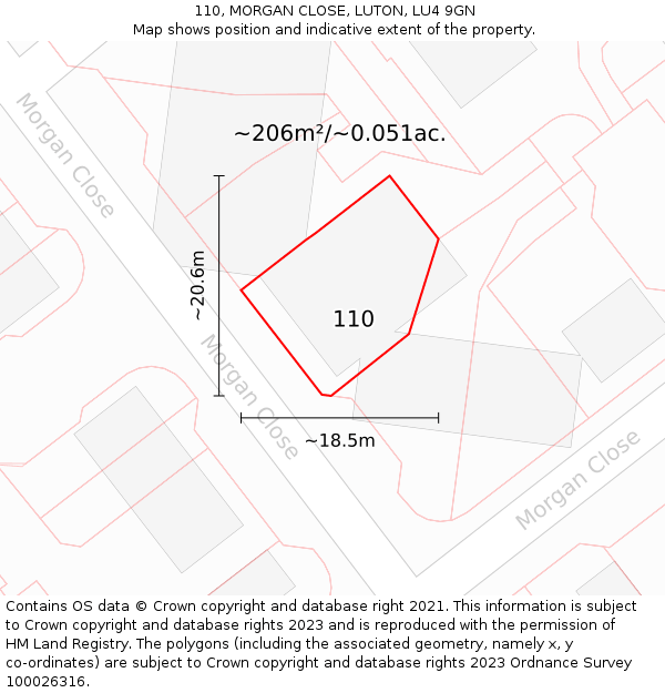 110, MORGAN CLOSE, LUTON, LU4 9GN: Plot and title map