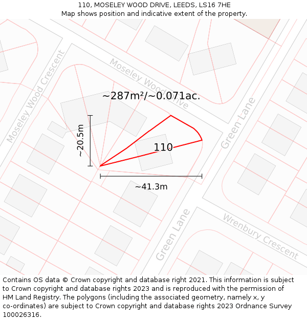 110, MOSELEY WOOD DRIVE, LEEDS, LS16 7HE: Plot and title map