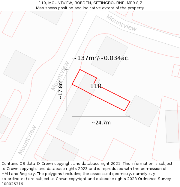 110, MOUNTVIEW, BORDEN, SITTINGBOURNE, ME9 8JZ: Plot and title map