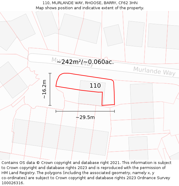 110, MURLANDE WAY, RHOOSE, BARRY, CF62 3HN: Plot and title map