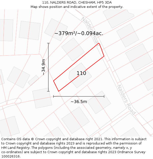 110, NALDERS ROAD, CHESHAM, HP5 3DA: Plot and title map