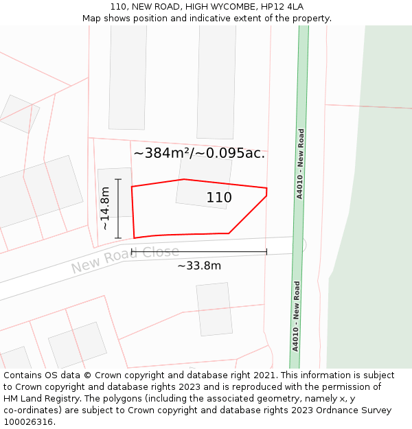 110, NEW ROAD, HIGH WYCOMBE, HP12 4LA: Plot and title map