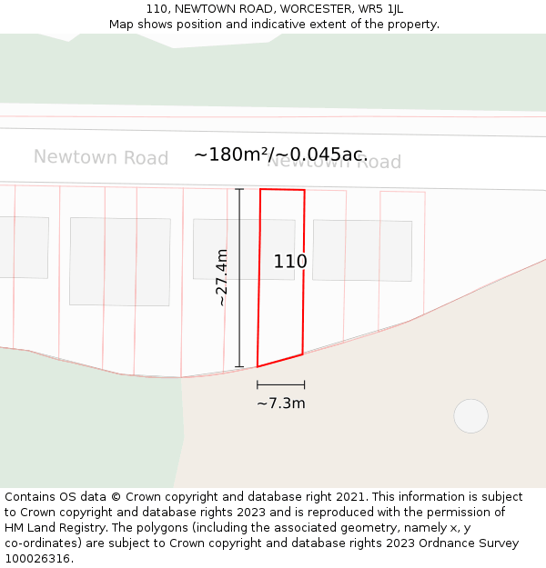 110, NEWTOWN ROAD, WORCESTER, WR5 1JL: Plot and title map