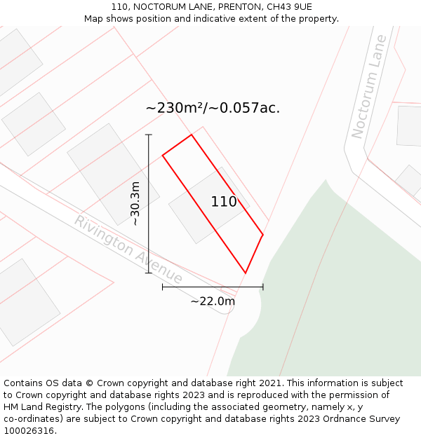 110, NOCTORUM LANE, PRENTON, CH43 9UE: Plot and title map