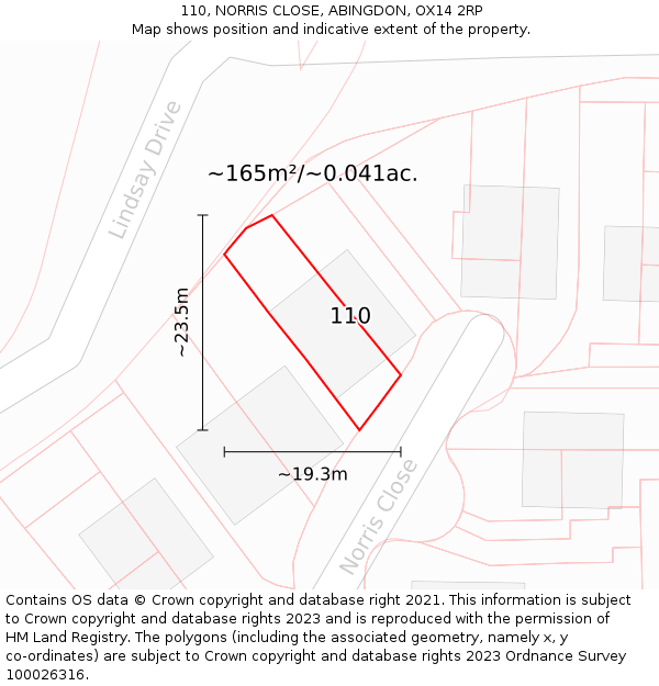 110, NORRIS CLOSE, ABINGDON, OX14 2RP: Plot and title map