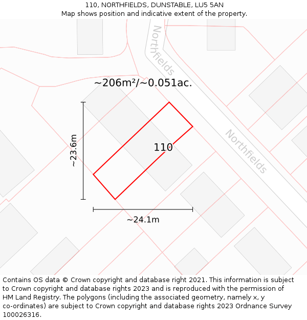 110, NORTHFIELDS, DUNSTABLE, LU5 5AN: Plot and title map