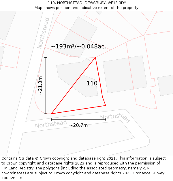110, NORTHSTEAD, DEWSBURY, WF13 3DY: Plot and title map