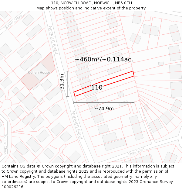 110, NORWICH ROAD, NORWICH, NR5 0EH: Plot and title map