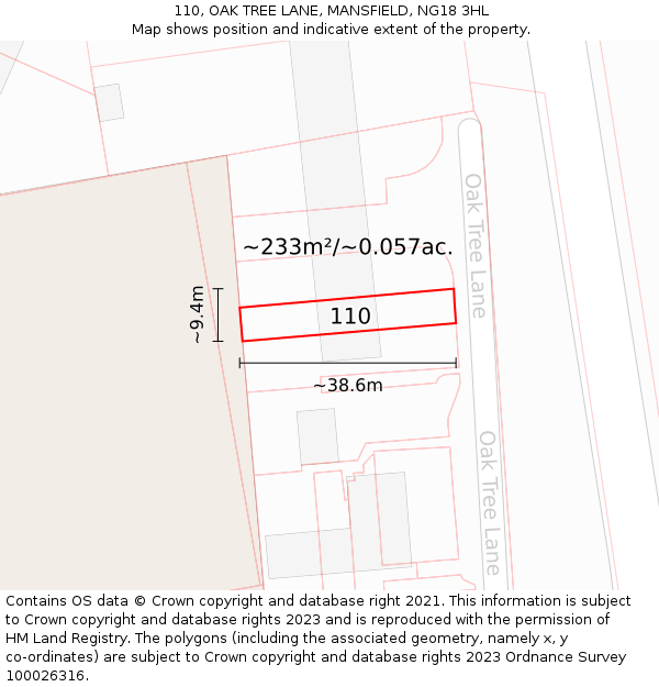 110, OAK TREE LANE, MANSFIELD, NG18 3HL: Plot and title map