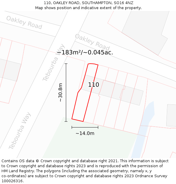 110, OAKLEY ROAD, SOUTHAMPTON, SO16 4NZ: Plot and title map