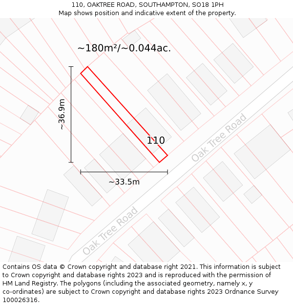 110, OAKTREE ROAD, SOUTHAMPTON, SO18 1PH: Plot and title map