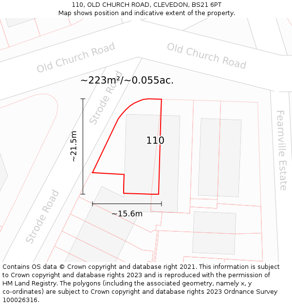 110, OLD CHURCH ROAD, CLEVEDON, BS21 6PT: Plot and title map