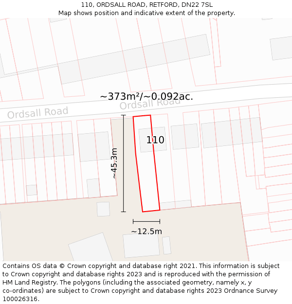 110, ORDSALL ROAD, RETFORD, DN22 7SL: Plot and title map