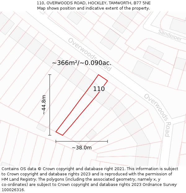 110, OVERWOODS ROAD, HOCKLEY, TAMWORTH, B77 5NE: Plot and title map