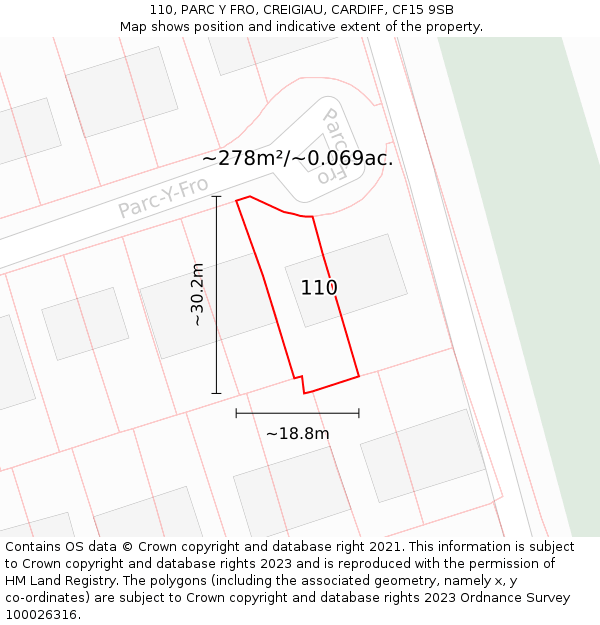 110, PARC Y FRO, CREIGIAU, CARDIFF, CF15 9SB: Plot and title map
