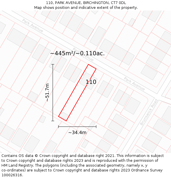 110, PARK AVENUE, BIRCHINGTON, CT7 0DL: Plot and title map
