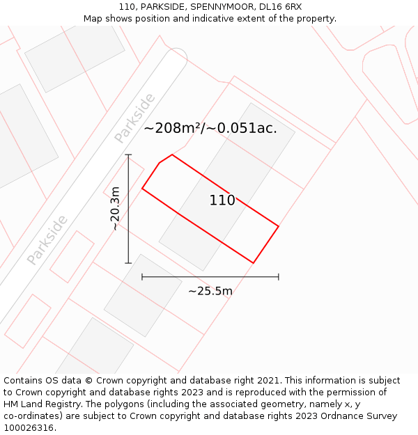 110, PARKSIDE, SPENNYMOOR, DL16 6RX: Plot and title map