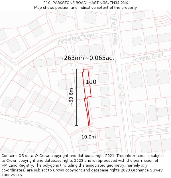 110, PARKSTONE ROAD, HASTINGS, TN34 2NX: Plot and title map