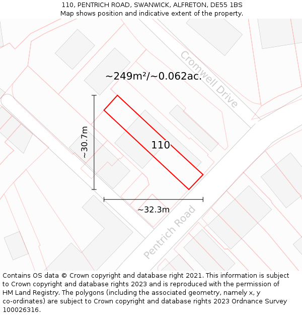 110, PENTRICH ROAD, SWANWICK, ALFRETON, DE55 1BS: Plot and title map