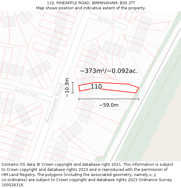 110, PINEAPPLE ROAD, BIRMINGHAM, B30 2TT: Plot and title map
