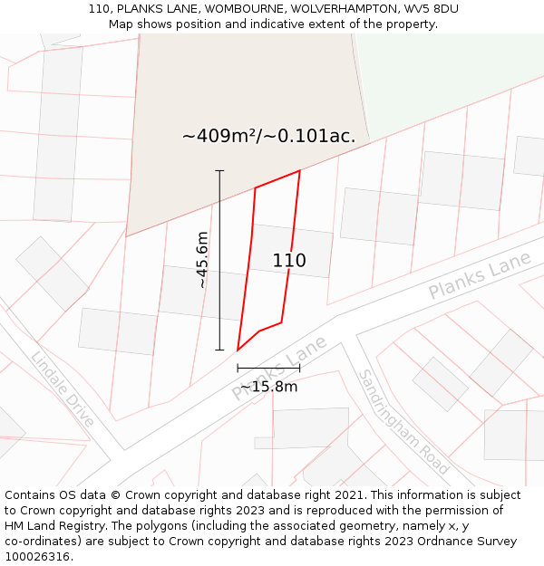 110, PLANKS LANE, WOMBOURNE, WOLVERHAMPTON, WV5 8DU: Plot and title map