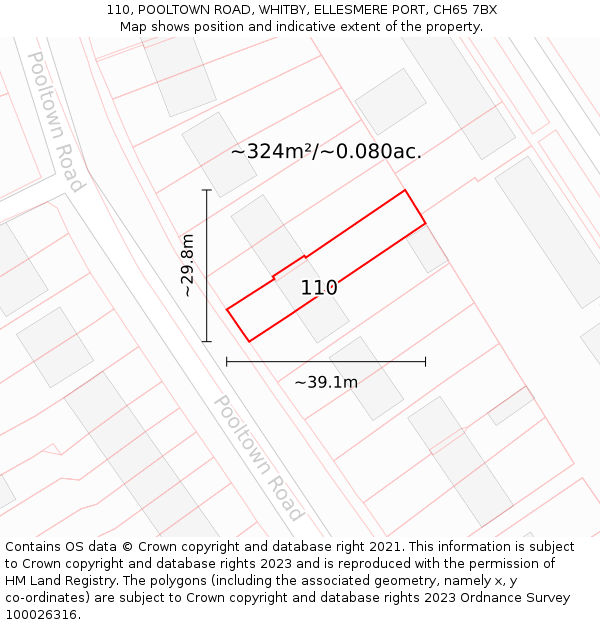 110, POOLTOWN ROAD, WHITBY, ELLESMERE PORT, CH65 7BX: Plot and title map