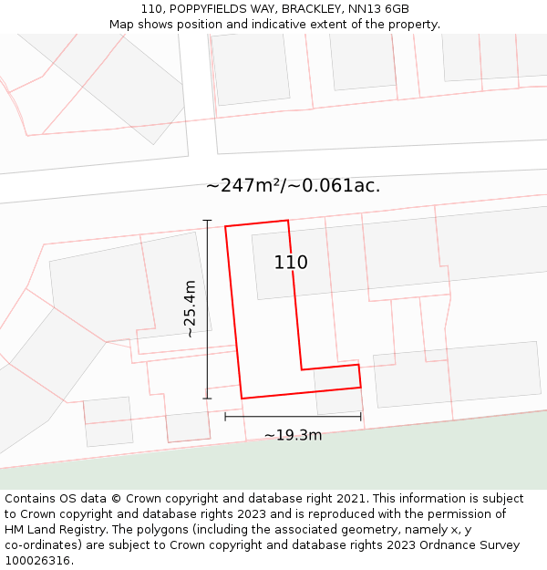 110, POPPYFIELDS WAY, BRACKLEY, NN13 6GB: Plot and title map