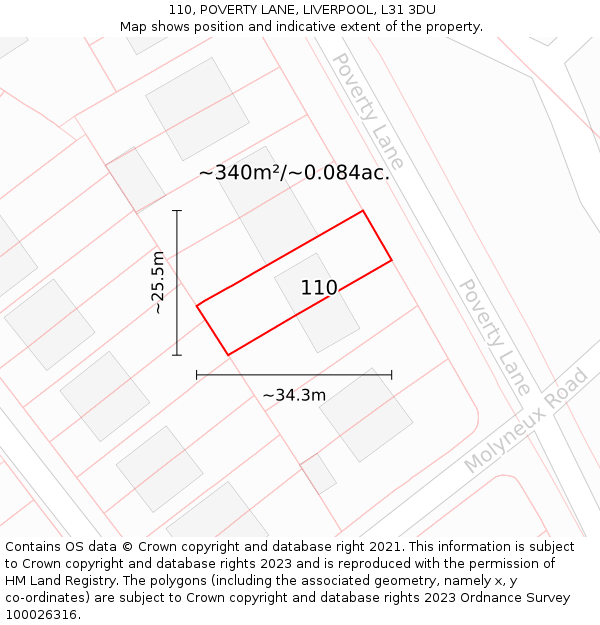 110, POVERTY LANE, LIVERPOOL, L31 3DU: Plot and title map