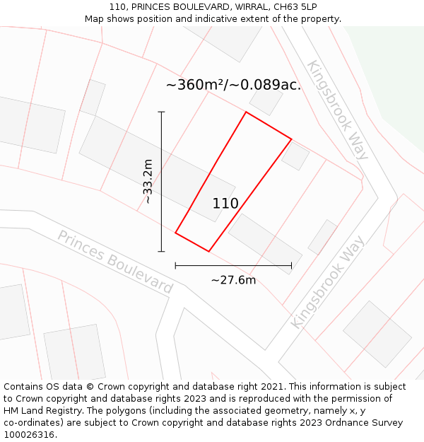 110, PRINCES BOULEVARD, WIRRAL, CH63 5LP: Plot and title map