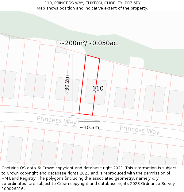 110, PRINCESS WAY, EUXTON, CHORLEY, PR7 6PY: Plot and title map
