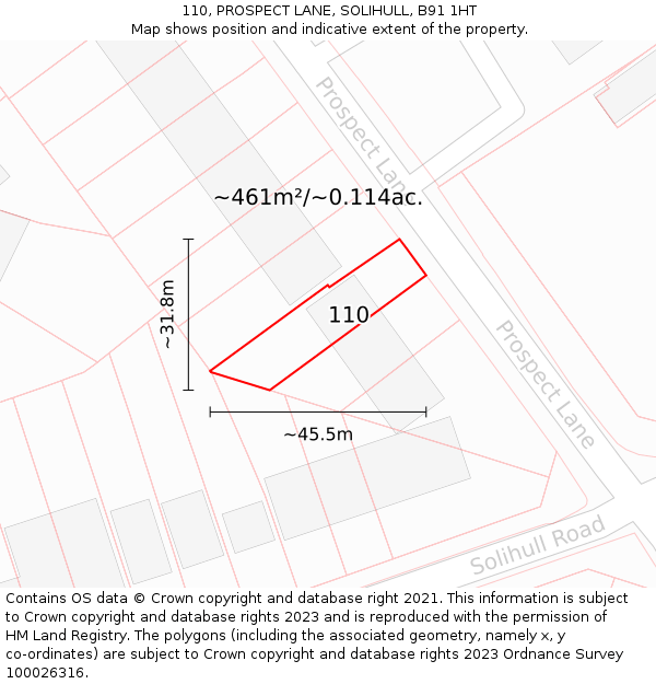 110, PROSPECT LANE, SOLIHULL, B91 1HT: Plot and title map