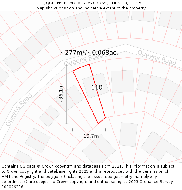 110, QUEENS ROAD, VICARS CROSS, CHESTER, CH3 5HE: Plot and title map