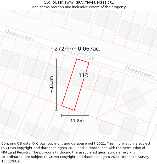 110, QUEENSWAY, GRANTHAM, NG31 9RL: Plot and title map