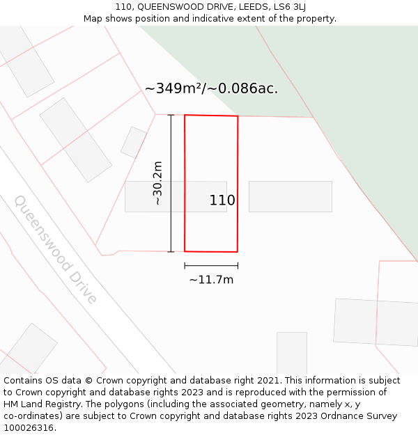 110, QUEENSWOOD DRIVE, LEEDS, LS6 3LJ: Plot and title map