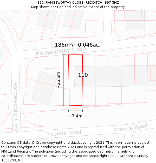 110, RANGEWORTHY CLOSE, REDDITCH, B97 5HZ: Plot and title map